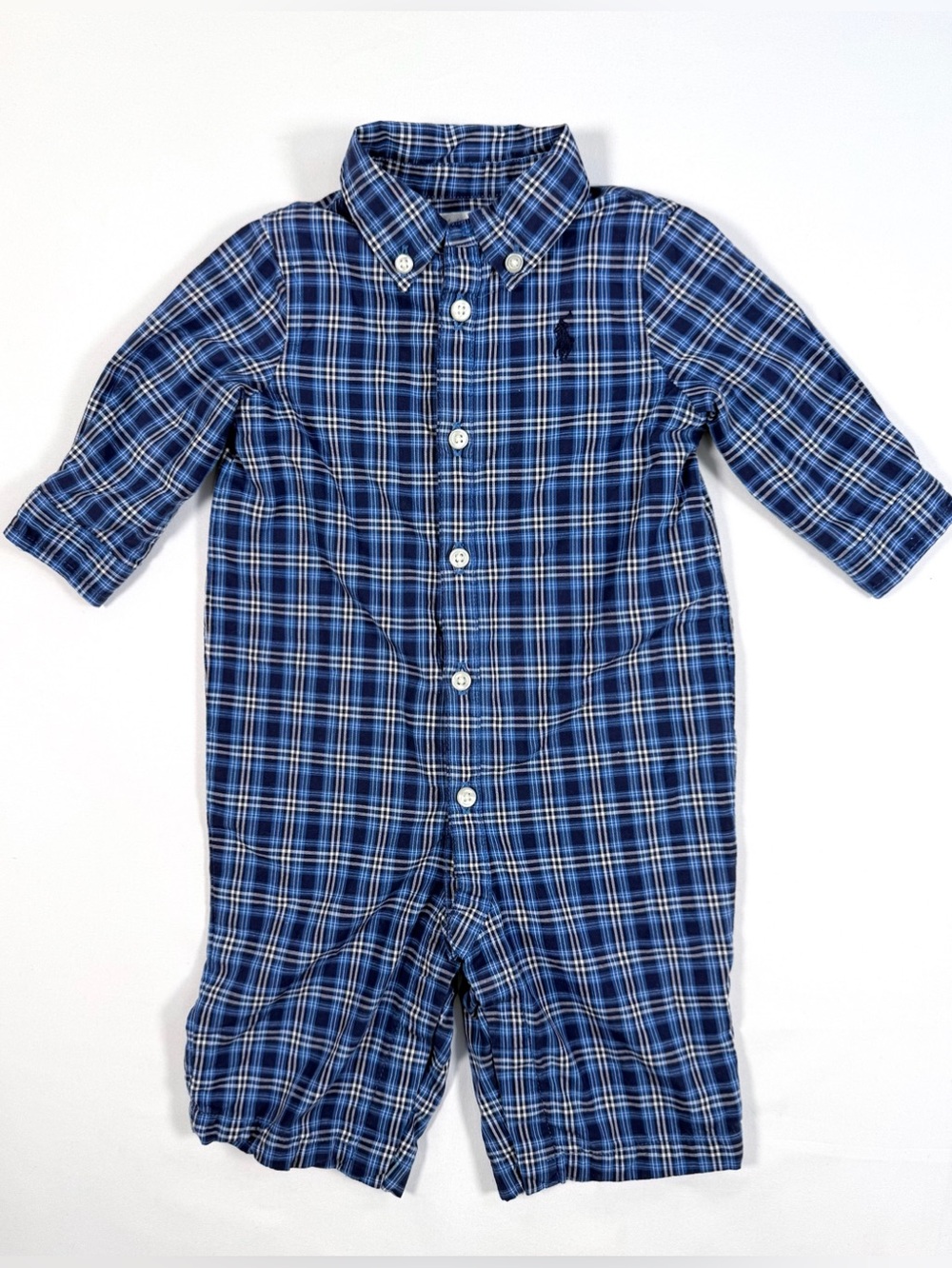 RALPH LAURENโ 3 Months Plaid Lined Romper Button Front Polo Baby Preppy Classic